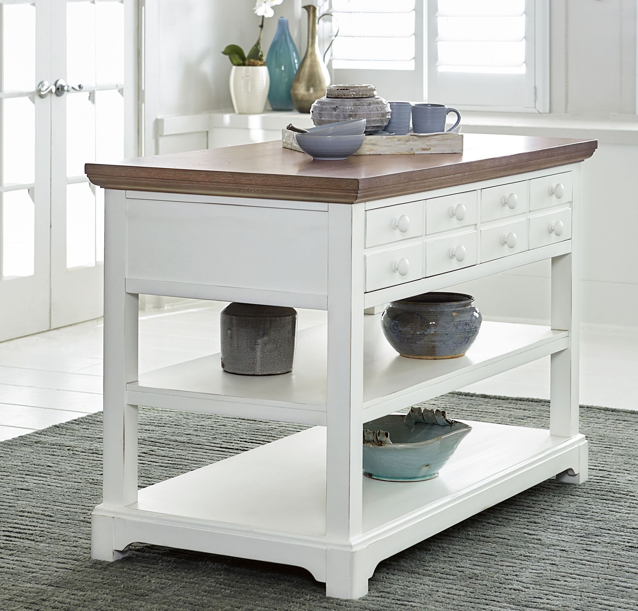 Shutters Light Oak And Distressed White Kitchen Island