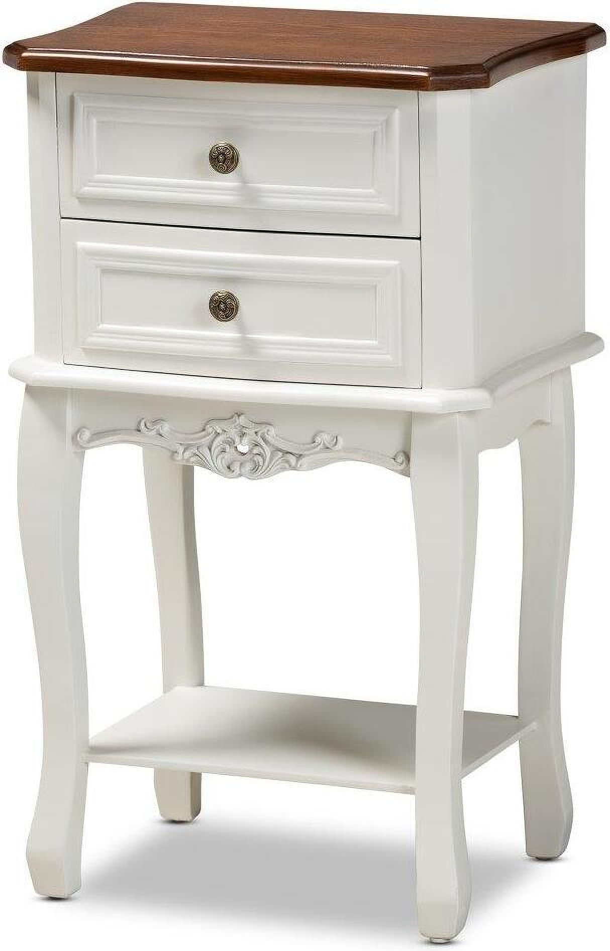 Darla Classic And Traditional French White And Cherry Brown Finished Wood 2 Drawer Nightstand 1stopbedrooms