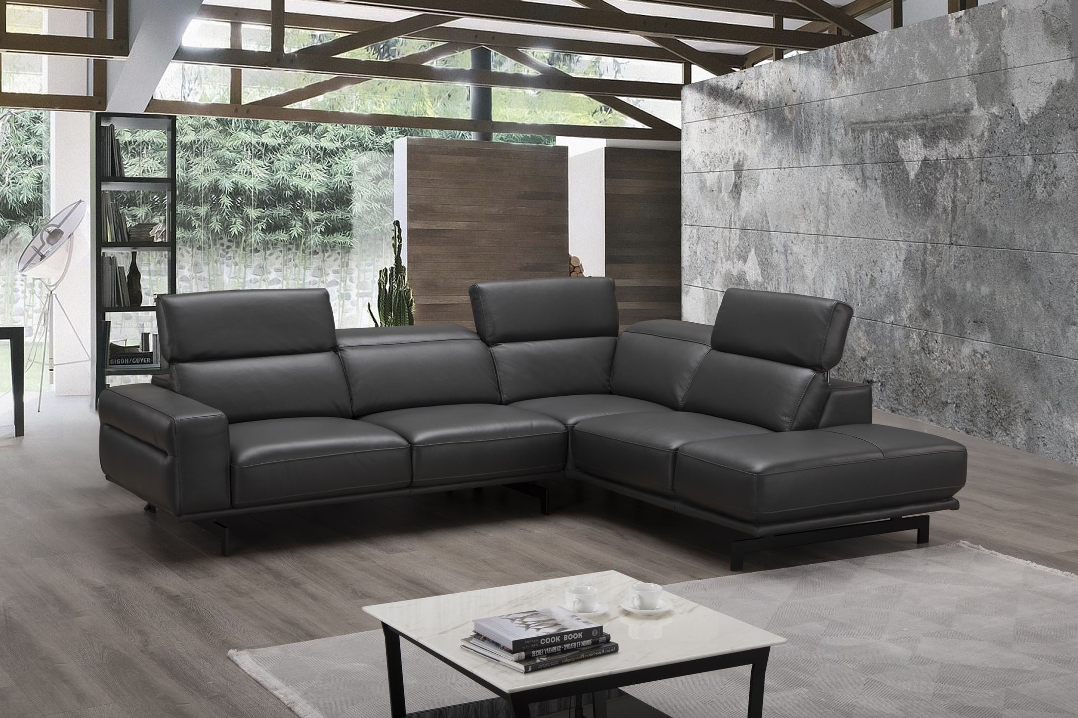 Davenport Slate Grey Leather Raf Sectional 1stopbedrooms