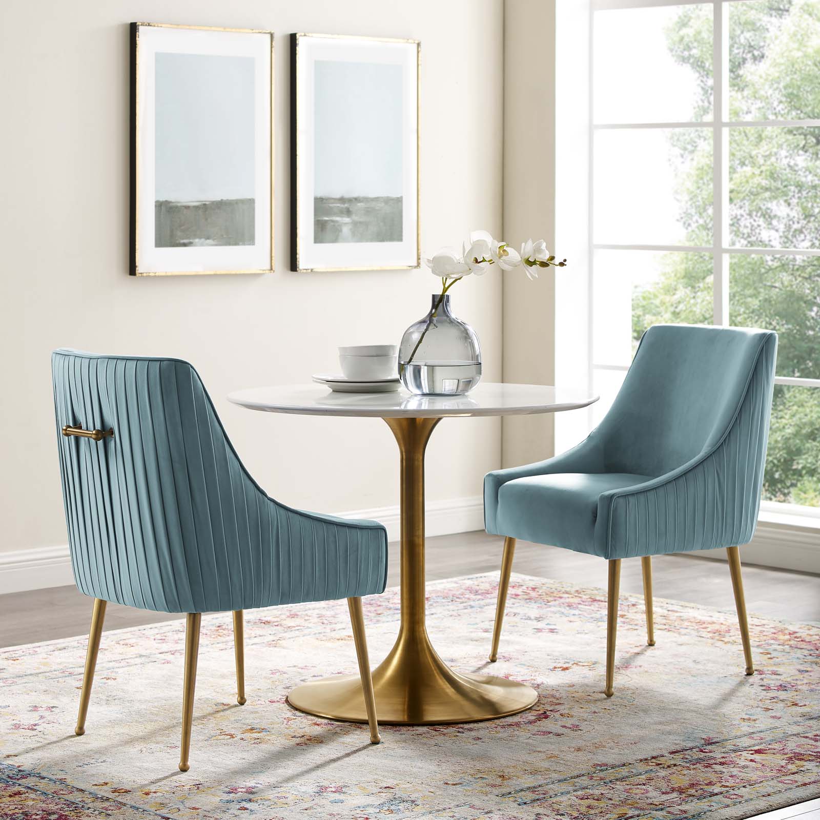 Discern Light Blue Pleated Back Upholstered Performance ... Find new upholstered dining chairs for your home at joss & main.