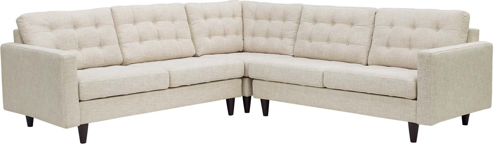 Empress Beige 3 Piece Upholstered Fabric Sectional Sofa Set Eei