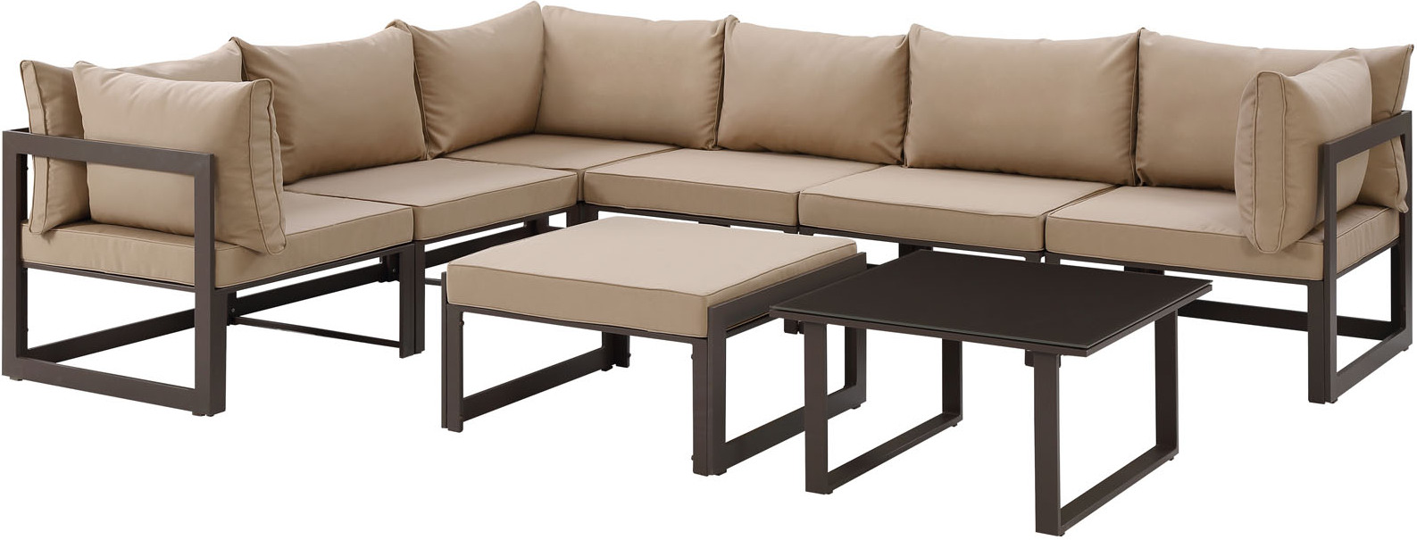 Fortuna Brown Mocha 8 Piece Outdoor Patio Sectional Sofa Set Eei