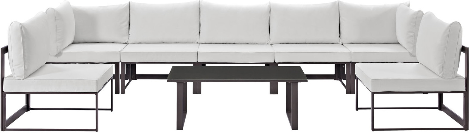 Fortuna Brown White 8 Piece Outdoor Patio Sectional Sofa Set Eei
