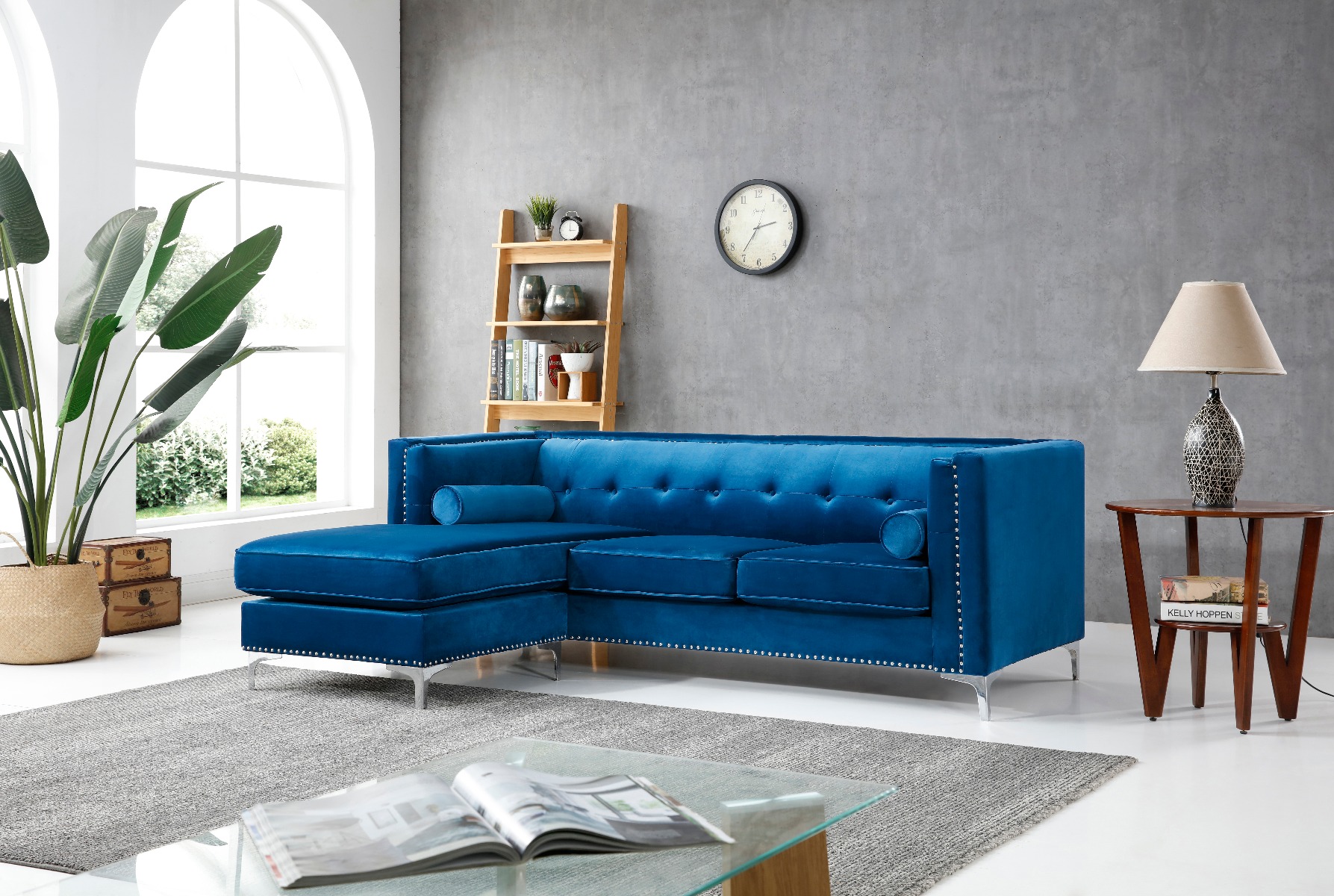 Glory Furniture Capua G0341b Sc Sofa Chaise Navy Blue 1stopbedrooms
