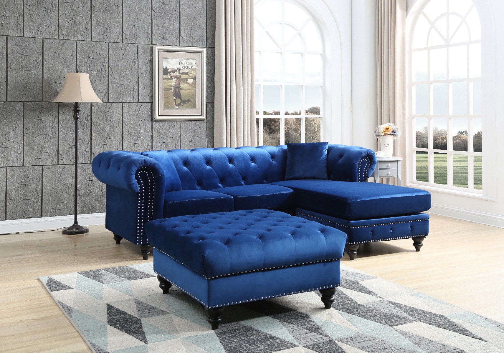 Glory Furniture Nola G0351b Sc Sofa Chaise Navy Blue 1stopbedrooms