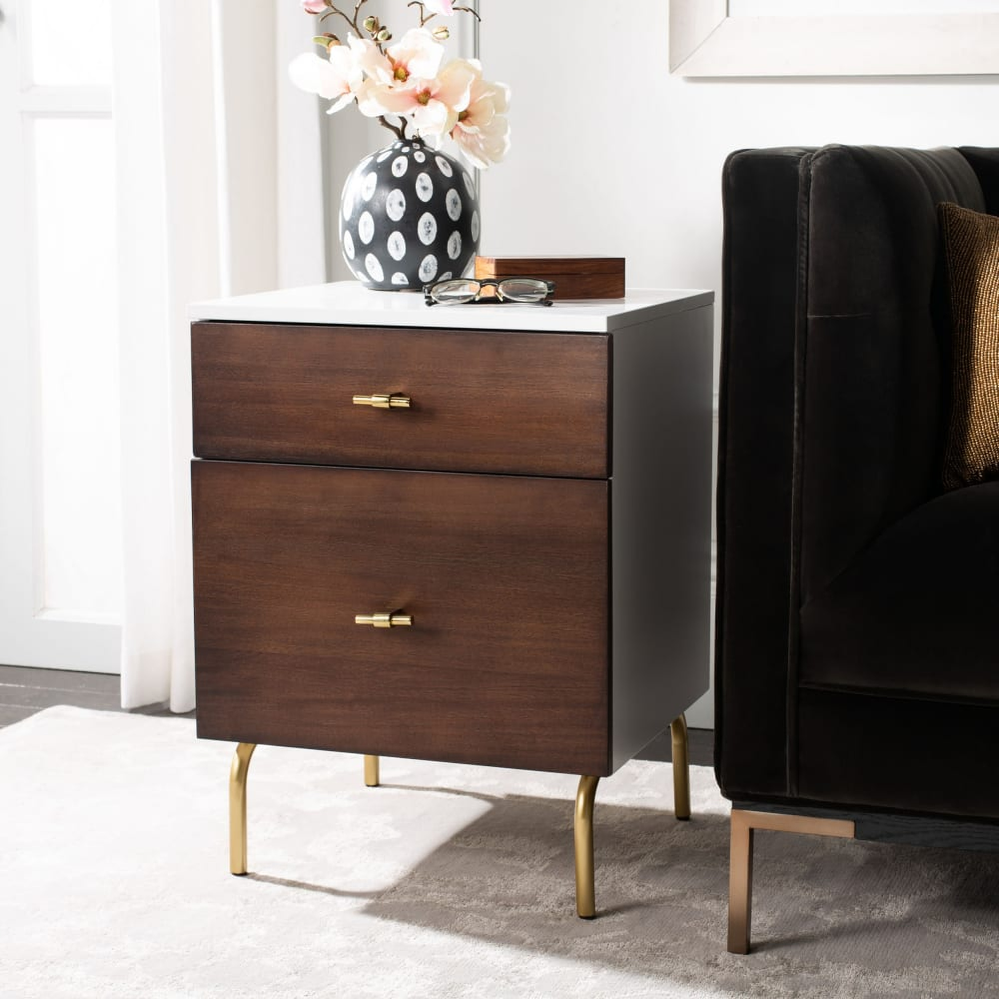 Genevieve White and Gold 2 Drawer Nightstand 1StopBedrooms.