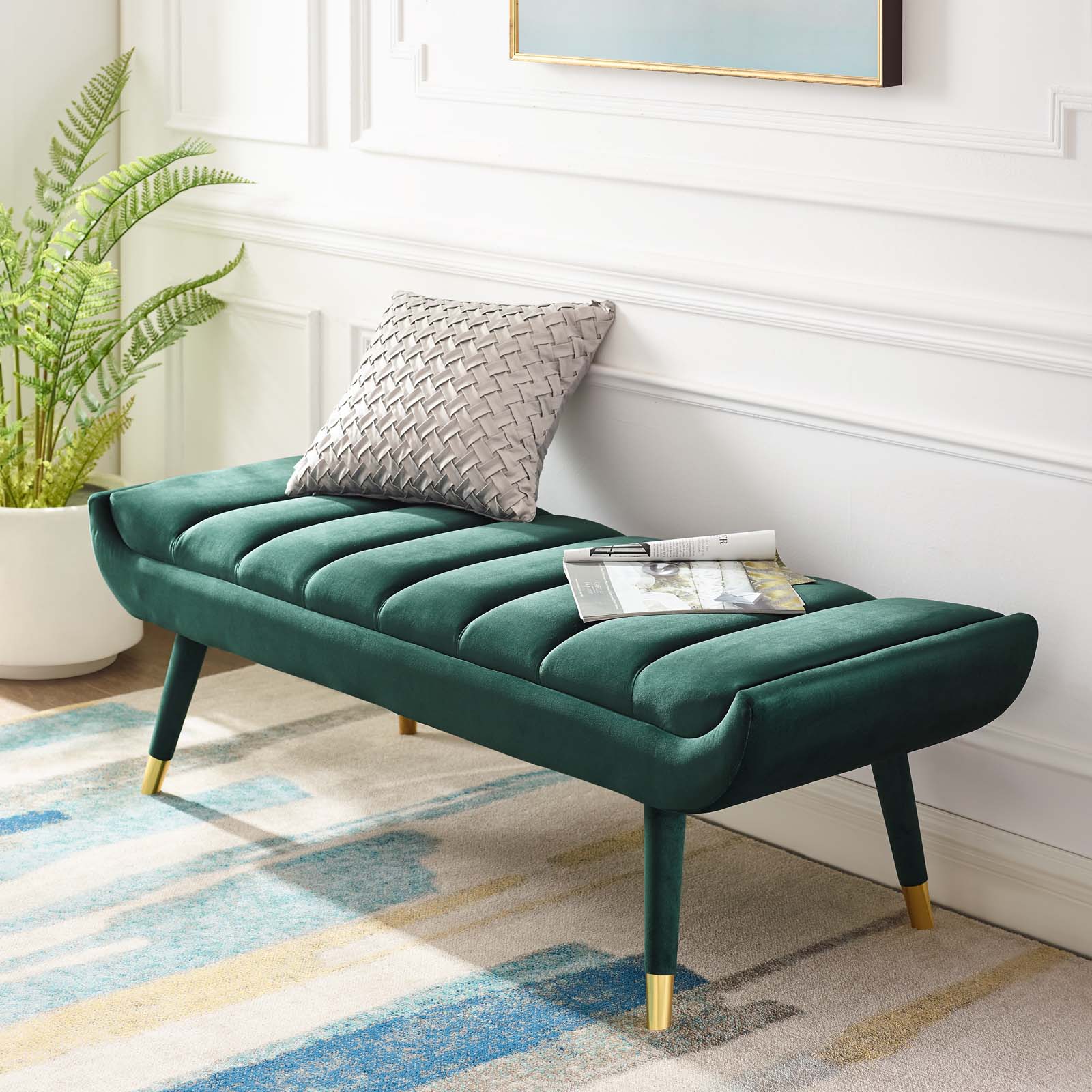 Guess Green Channel Tufted Performance Velvet Accent Bench ...