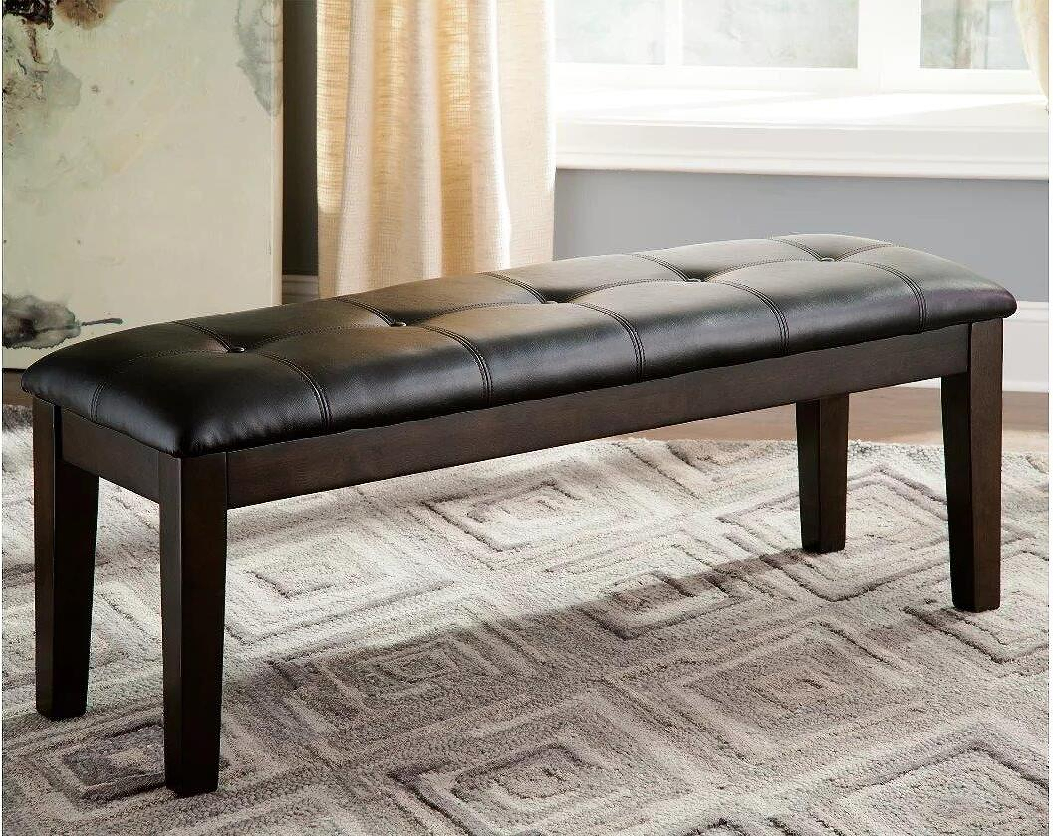 Haddigan Dark Brown Large Upholstered Dining Room Bench 1stopbedrooms
