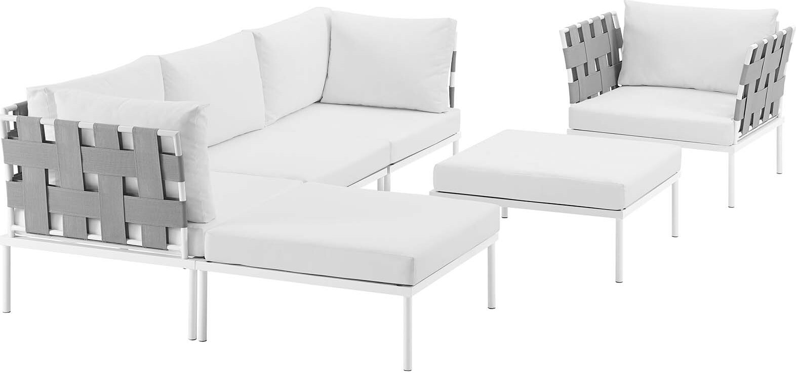 Harmony White 6 Piece Outdoor Patio Aluminum Sectional Sofa Set