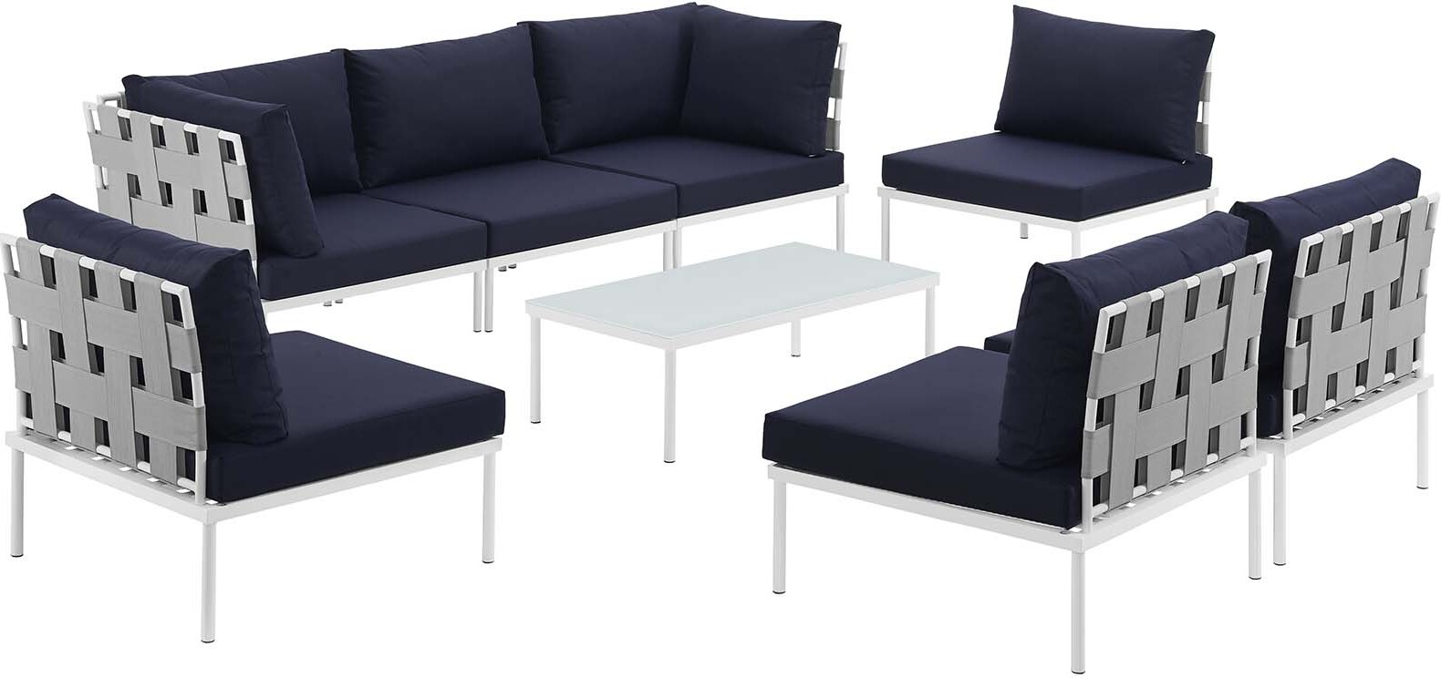 Harmony White Navy 8 Piece Outdoor Patio Aluminum Sectional Sofa