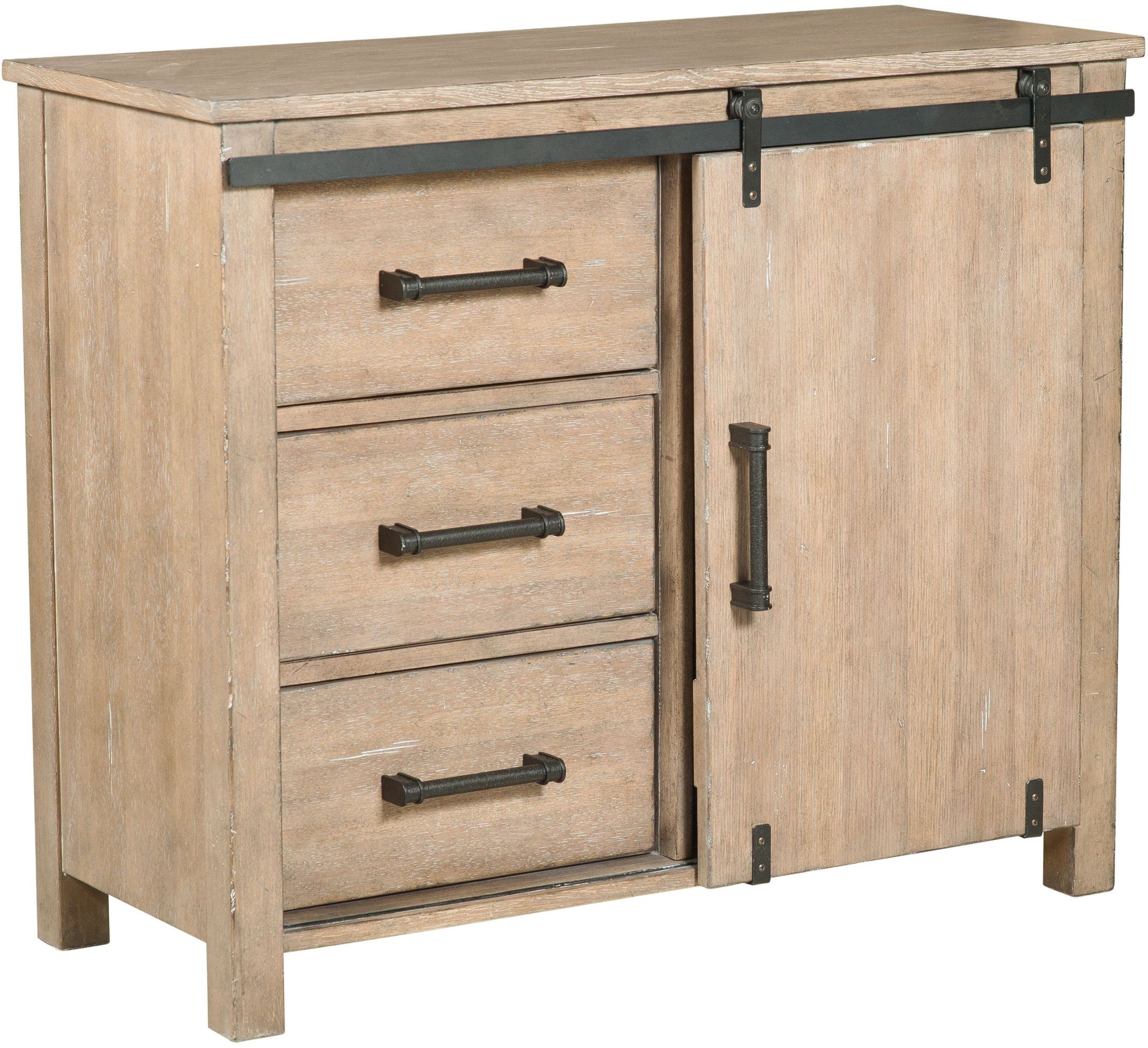 Distressed Driftwood Sliding Door Accent Storage Chest