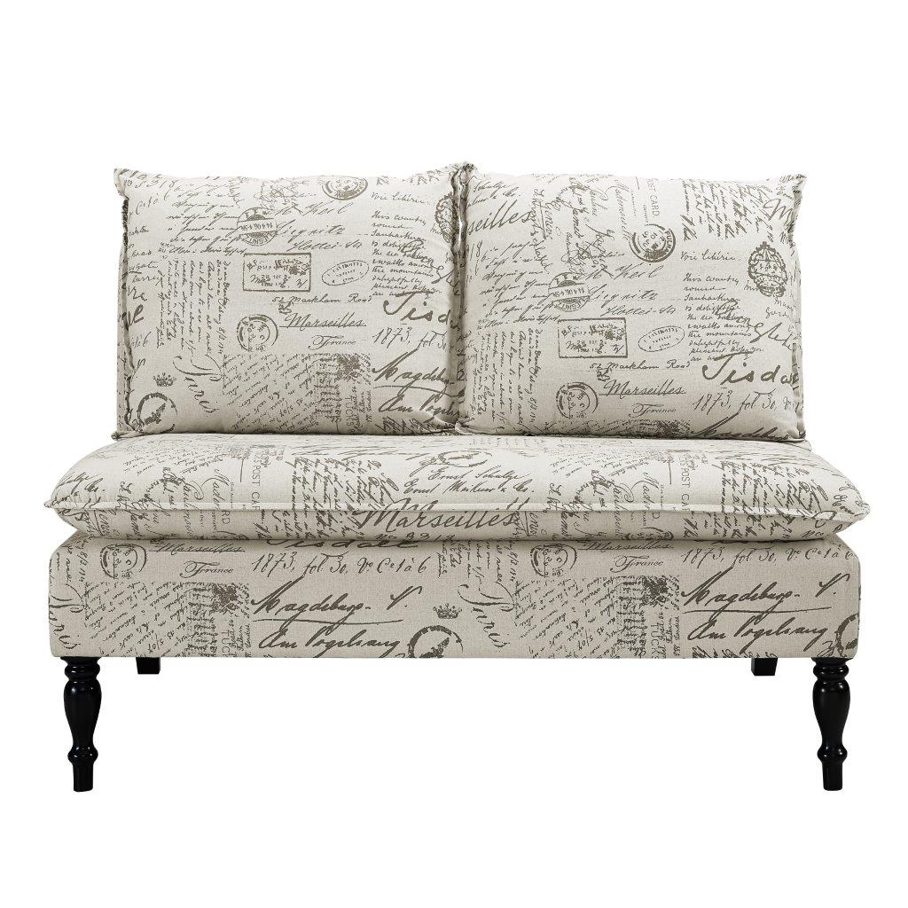 Dual Pillow Back Bench In Black And White French Script 1stopbedrooms