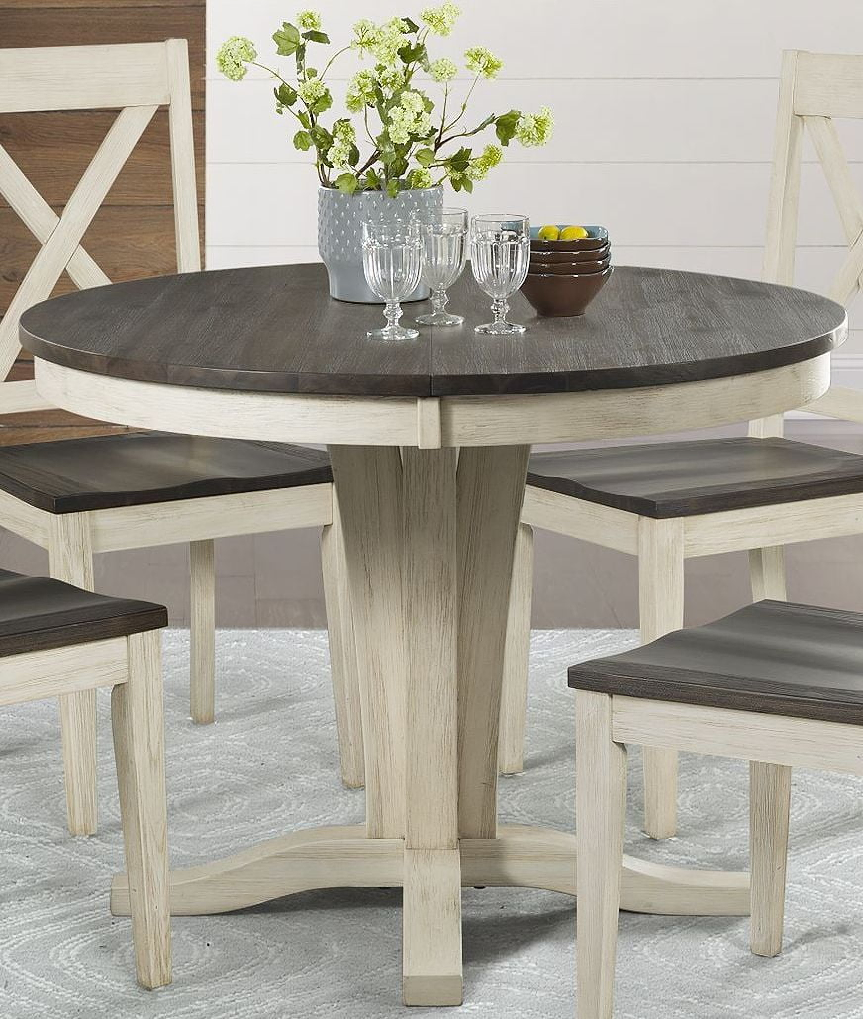 Huron Distressed Chalk Cocoa Bean Extendable Round Dining Table