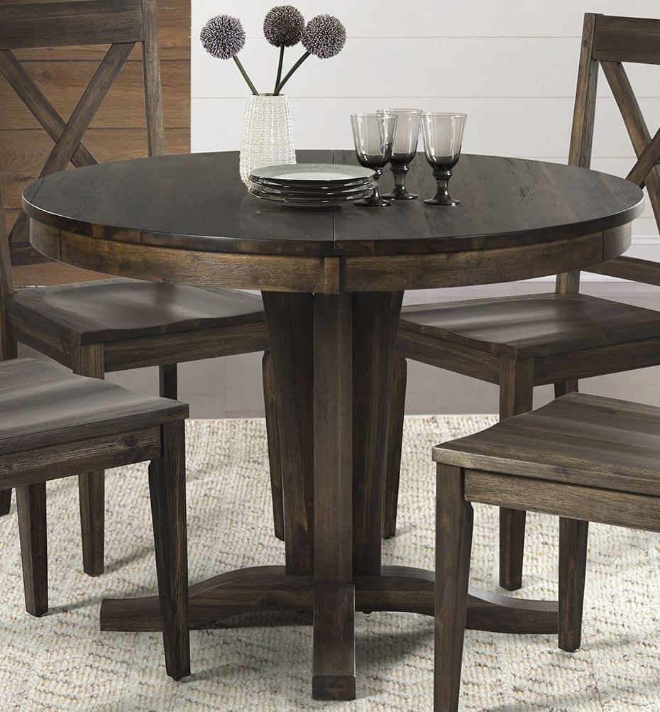 Huron Weathered Russet Extendable Round Dining Table 1stopbedrooms
