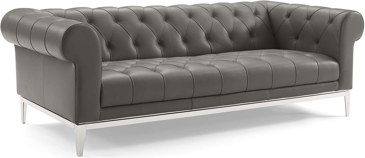 Idyll Gray Tufted Button Upholstered Leather Chesterfield Sofa Eei 3441 Gry 1stopbedrooms