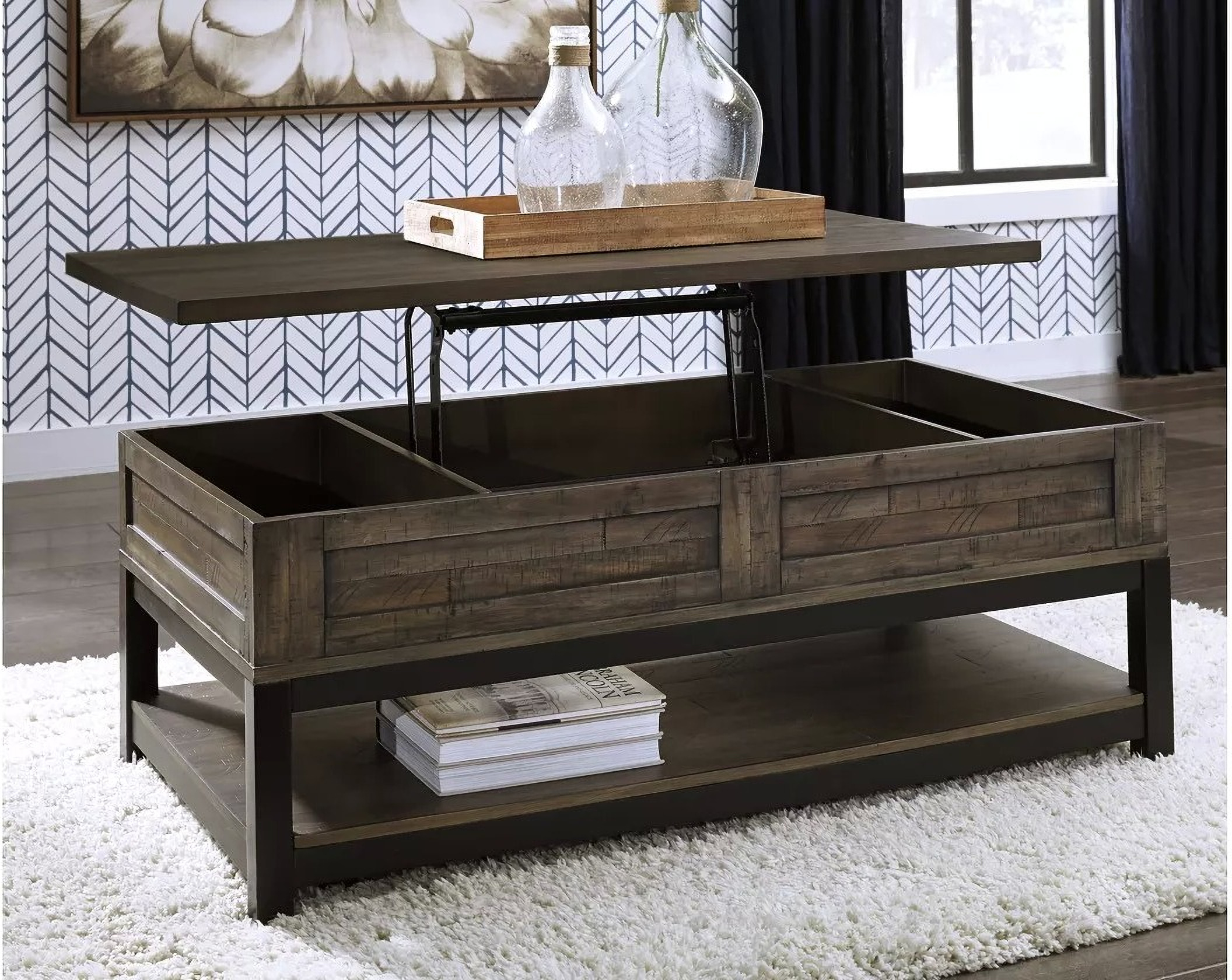 Johurst Grayish Brown Coffee Table Lift Top 1StopBedrooms.