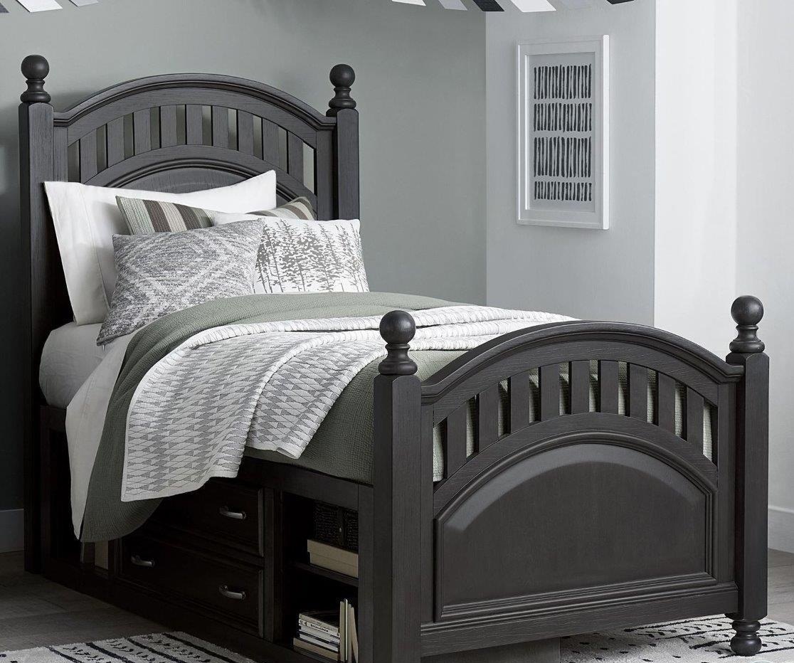 Kids Charcoal And Brown Twin Poster Bed With Underbed Storage Unit 1stopbedrooms
