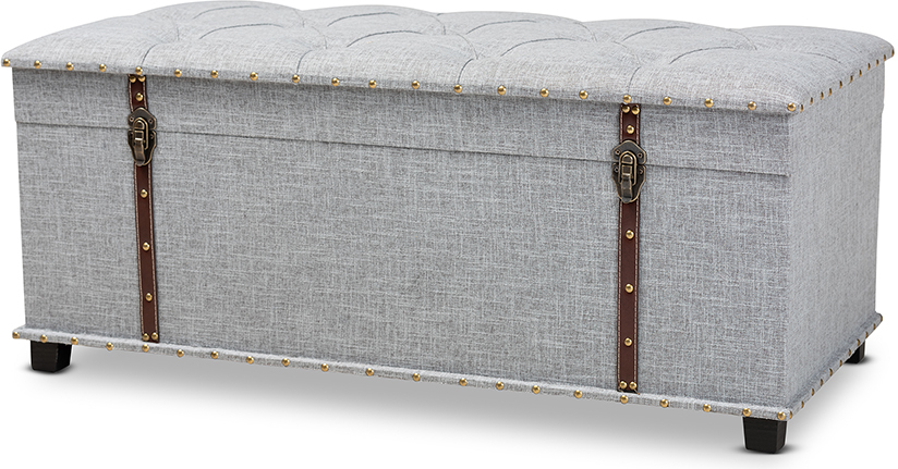 Kyra Modern And Contemporary Grey Fabric Upholstered Storage Trunk Grey Fabric Upholstered Storage Trunk