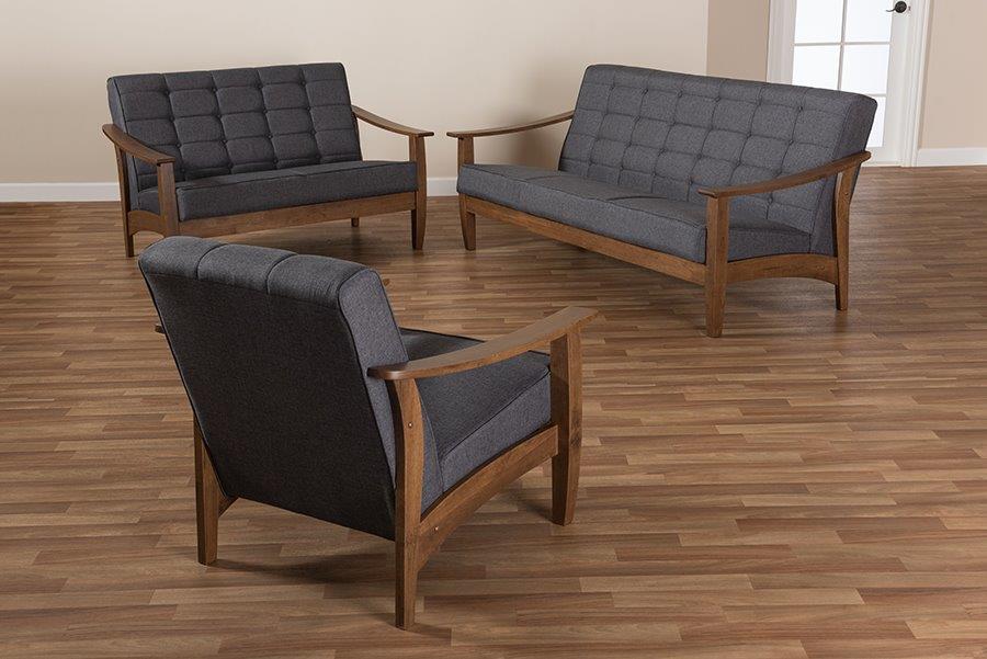 Larsen Mid-Century Modern Gray Fabric Upholstered Walnut ...