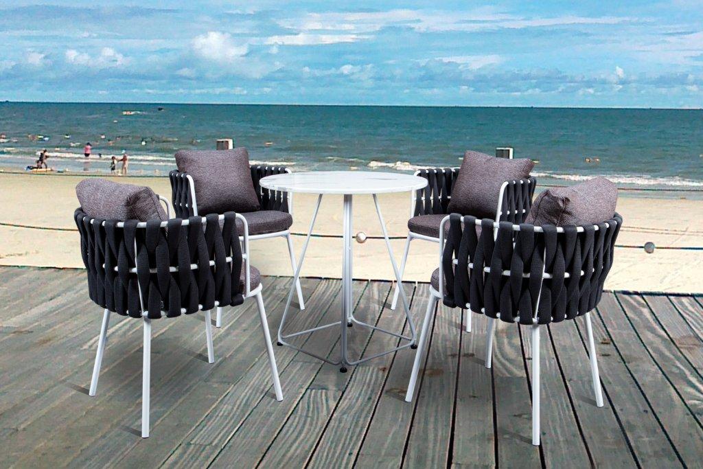 Leisuremod Spencer Black Rope 5pc Outdoor Bistro Patio Set 1stopbedrooms
