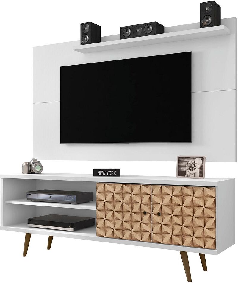 Liberty 62 99 Mid Century Modern Tv Stand And Panel With Solid Wood Legs In White And 3d Brown Prints 1stopbedrooms