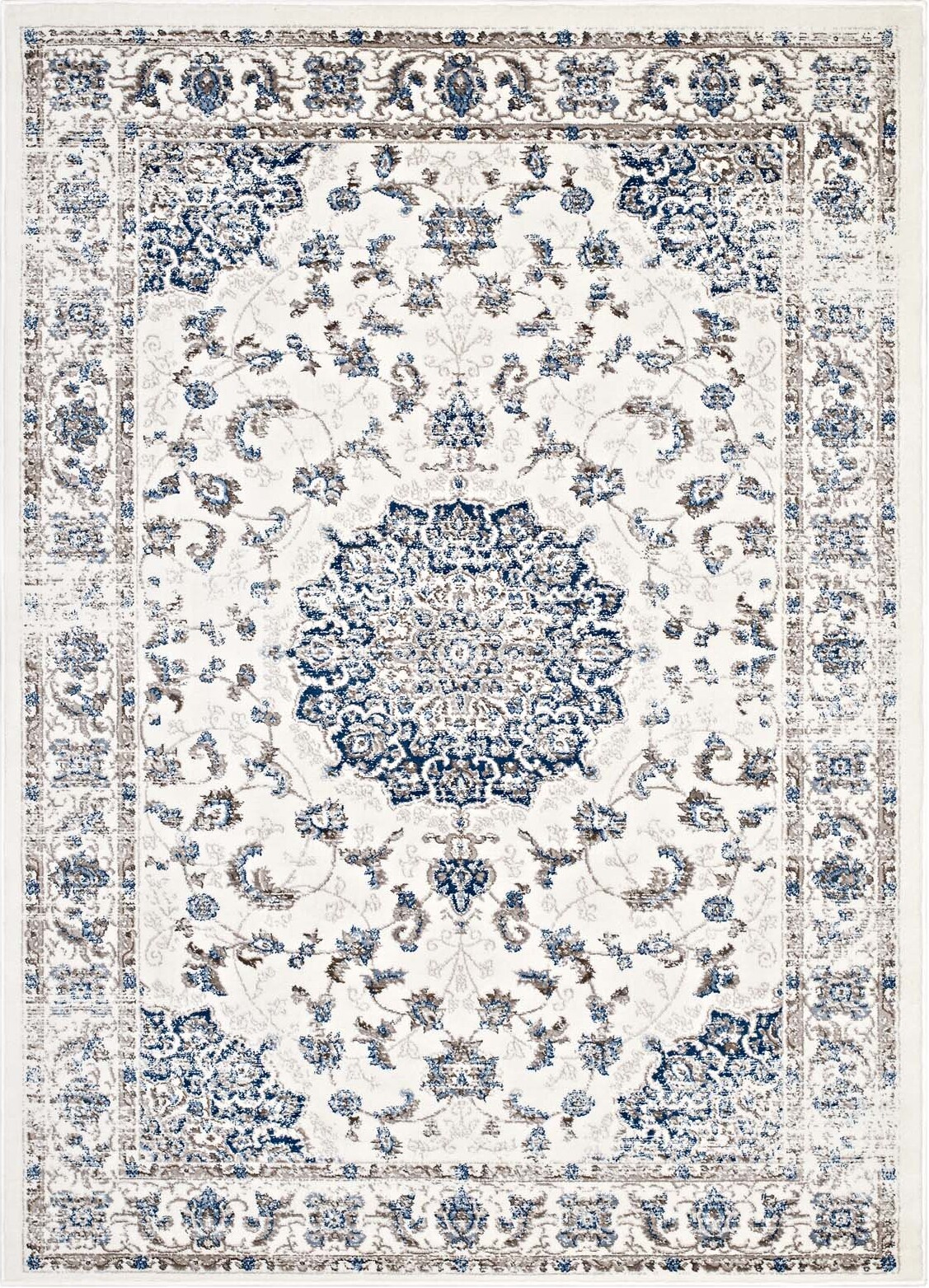 Lilja Ivory And Moroccan Blue Distressed Vintage Persian Medallion 8x10 Area Rug R 1127b 810 1stopbedrooms