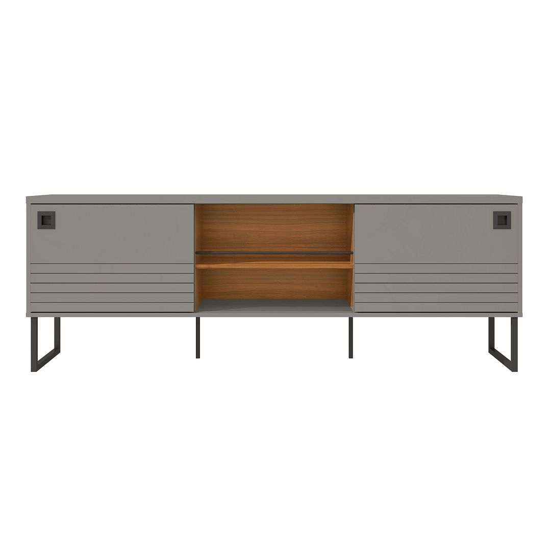 Loft 70 47 Modern Tv Stand With Media Shelves And Steel Legs In Grey And Wood 1stopbedrooms