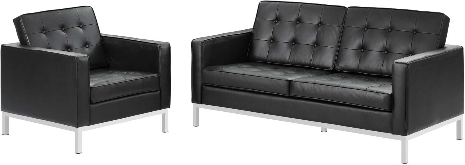 Loft Black 2 Piece Leather Loveseat And Arm Chair Set Eei 3100 Blk