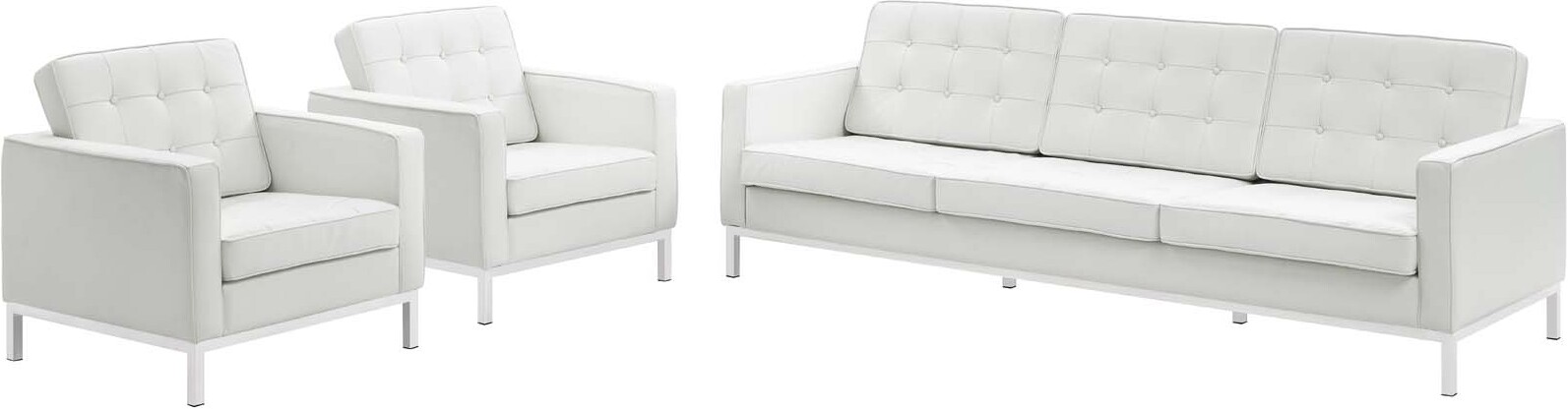 Loft Cream White 3 Piece Leather Sofa And Arm Chair Set Eei 3102