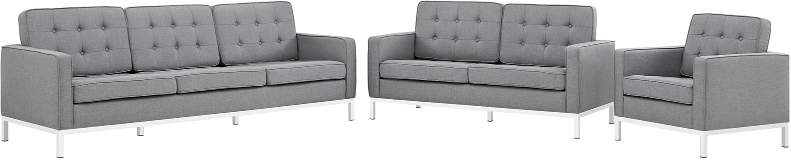 Loft Light Gray 3 Piece Upholstered Fabric Sofa Loveseat And Arm Chair Set Eei 2441 Lgr Set 1stopbedrooms