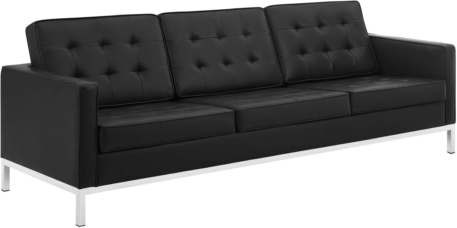Loft Silver And Black Tufted Upholstered Faux Leather Sofa Eei