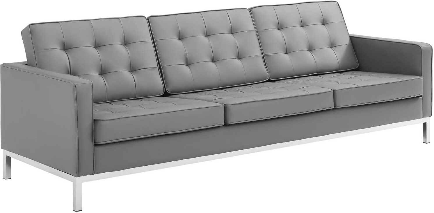 Loft Silver Gray Tufted Upholstered Faux Leather Sofa Eei 3385 Slv