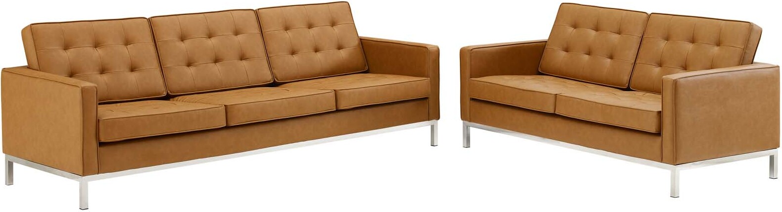 Loft Silver Tan Tufted Upholstered Faux Leather Sofa And Loveseat