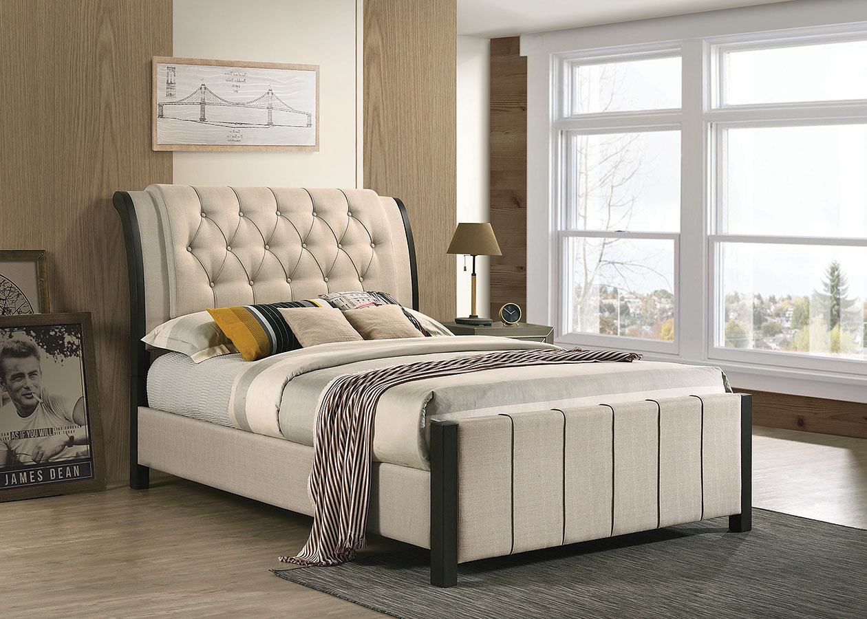 Lohrville Beige Upholstered Queen Panel Bed - 1StopBedrooms.