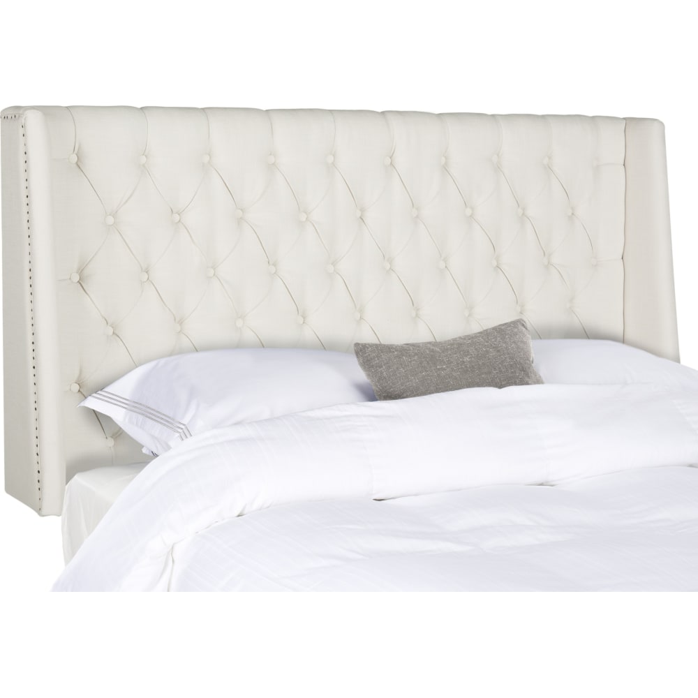 London Light Grey Tufted Winged Queen Headboard With Flat Nailhead Detail 1stopbedrooms