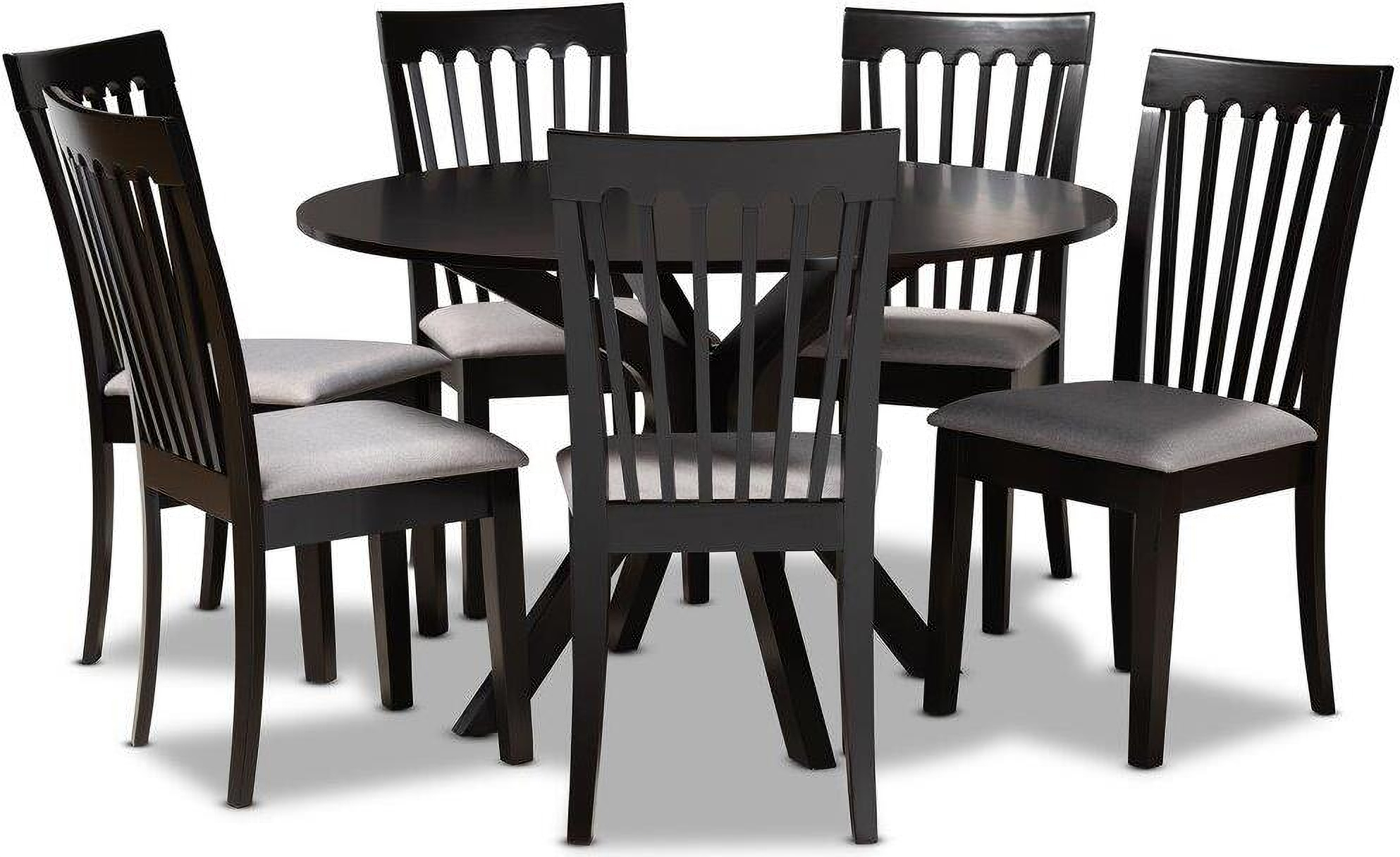 Lore Modern And Contemporary Grey Fabric Upholstered And Dark Brown Finished Wood 7 Piece Dining Set 1stopbedrooms