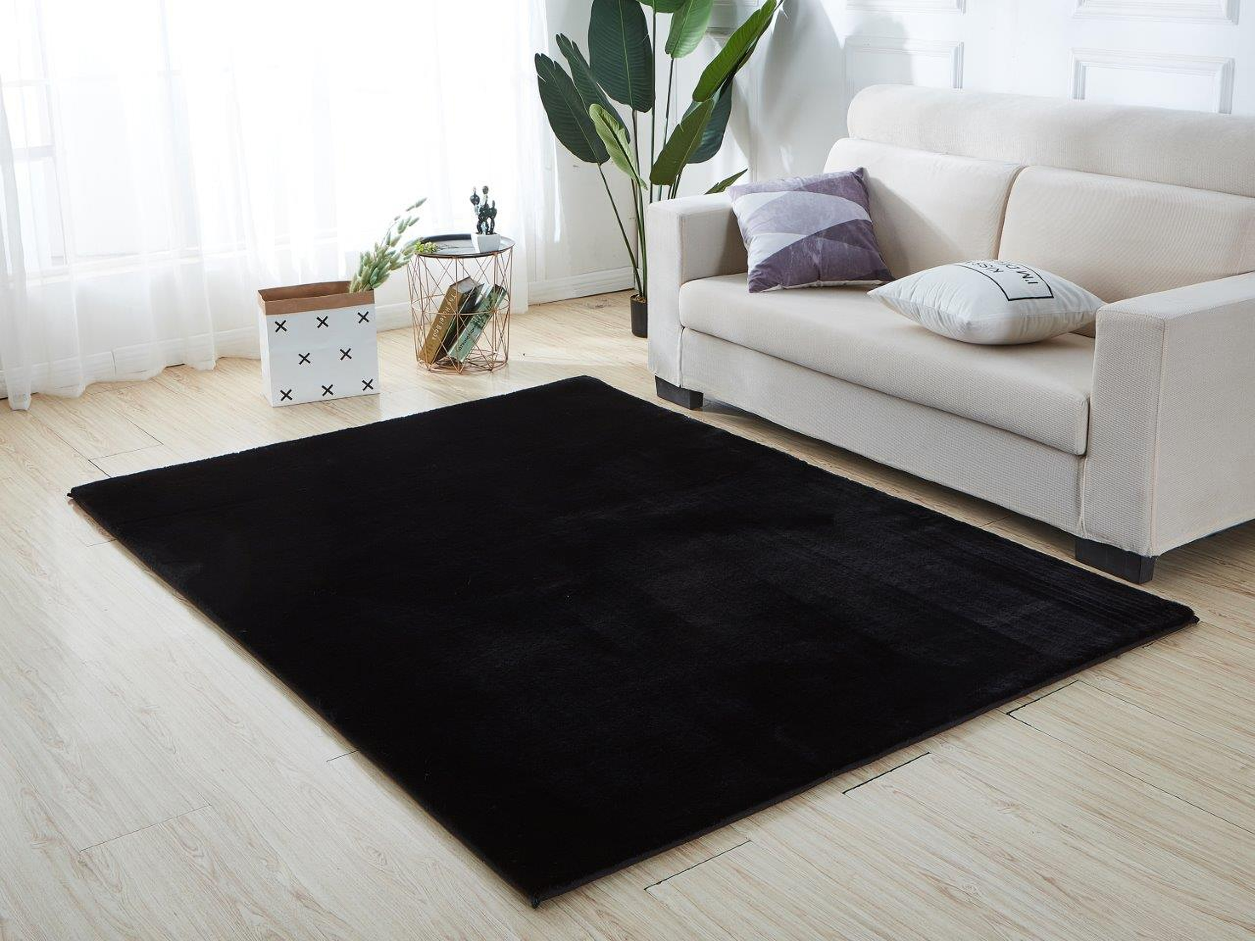 Luxury Chinchilla Faux Fur Area Rug Black 79 X 118 ...