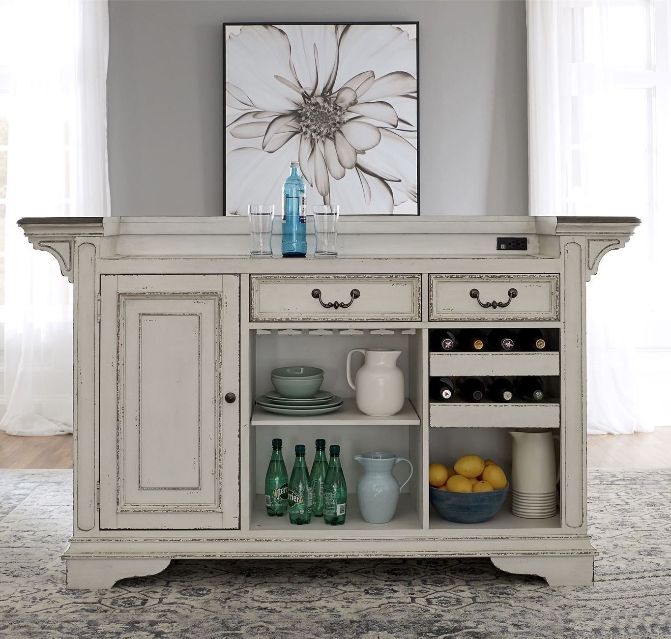 Magnolia Manor Antique White Marble Bar Cabinet 1stopbedrooms