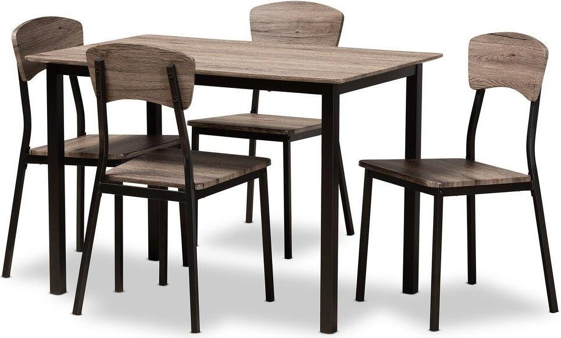 Marcus Modern Industrial Black Metal And Rustic Oak Brown Finished Wood 5 Piece Dining Set 1stopbedrooms