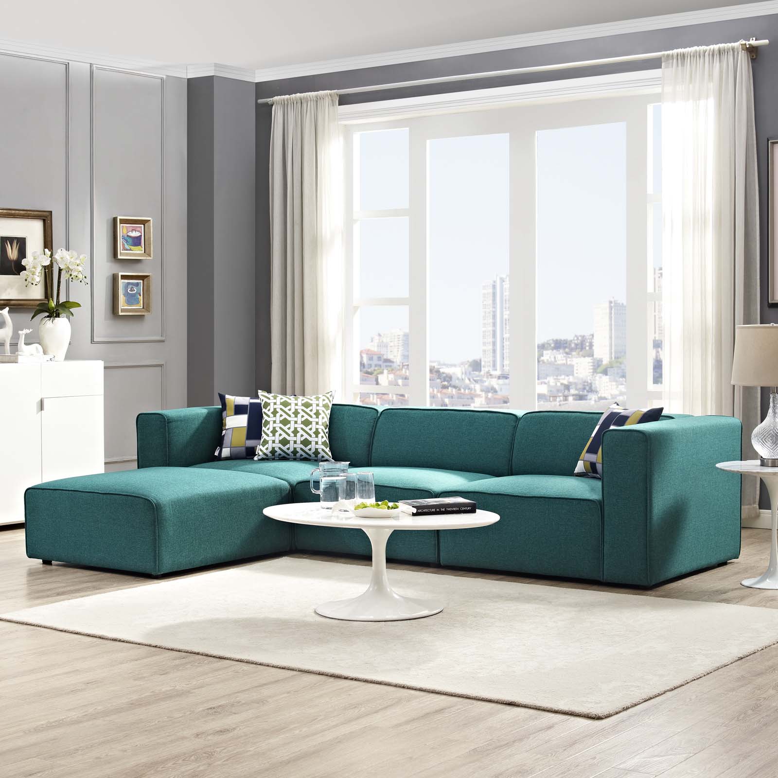 Mingle Teal 4 Piece Upholstered Fabric Sectional Sofa Set EEI-2831-TEA - 1StopBedrooms.