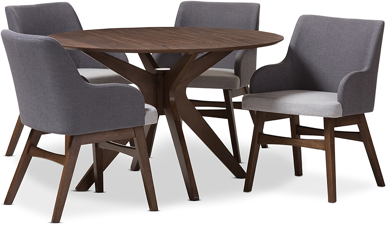 Monte Mid Century Modern Walnut Wood Round 5 Piece Dining Set 1stopbedrooms