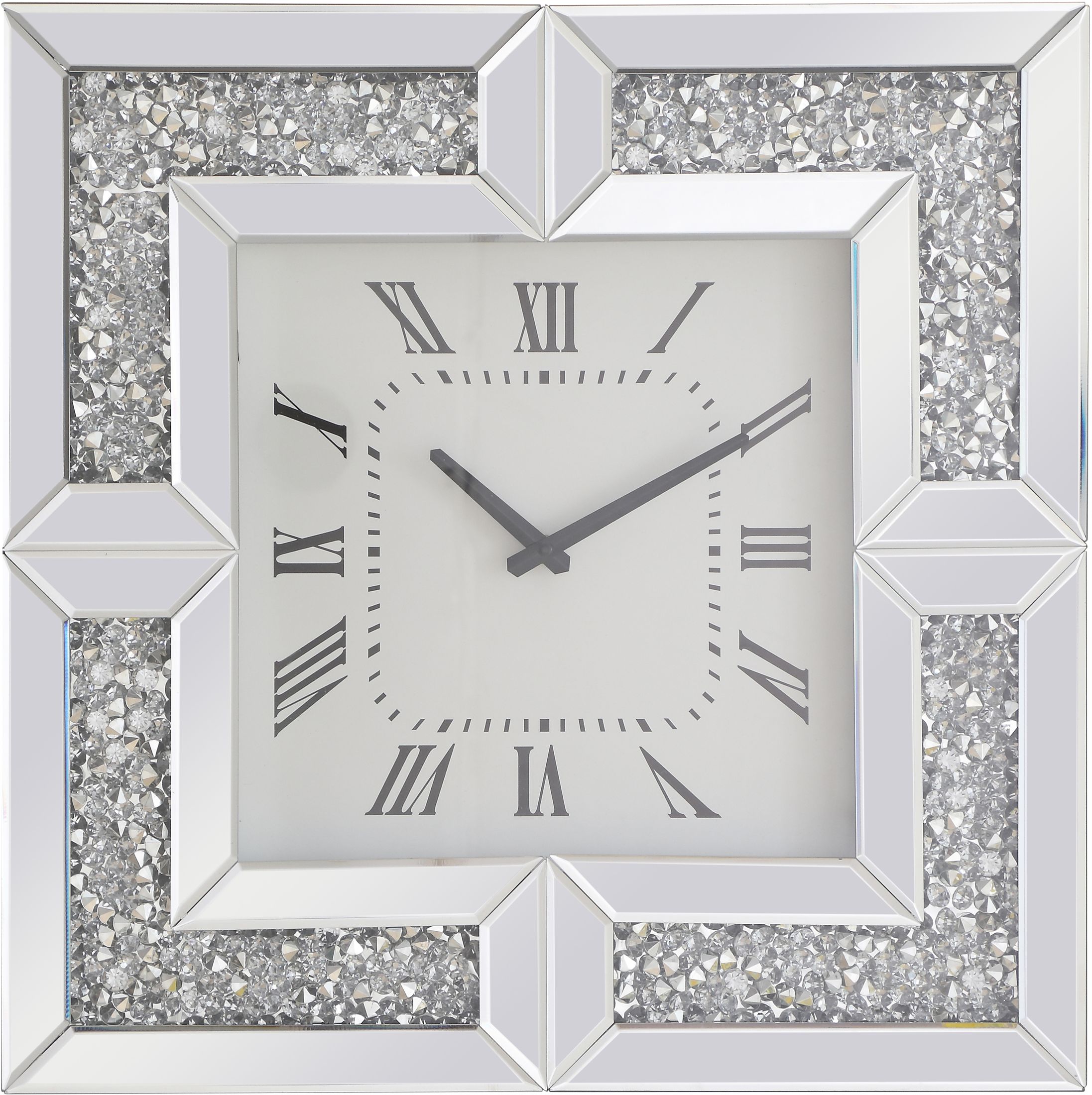 Mr9208 Modern 20 Square Clear Mirror Crystal Wall Clock With Clear Mirror Crystal Wall Clock