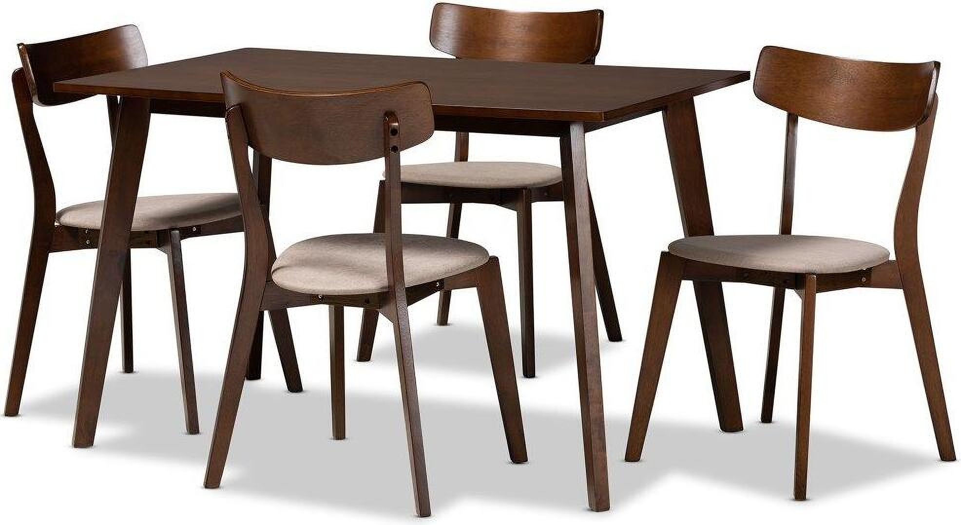 Nori Mid Century Modern Transitional Light Beige Fabric Upholstered And Walnut Brown Finished Wood 5 Piece Dining Set 1stopbedrooms