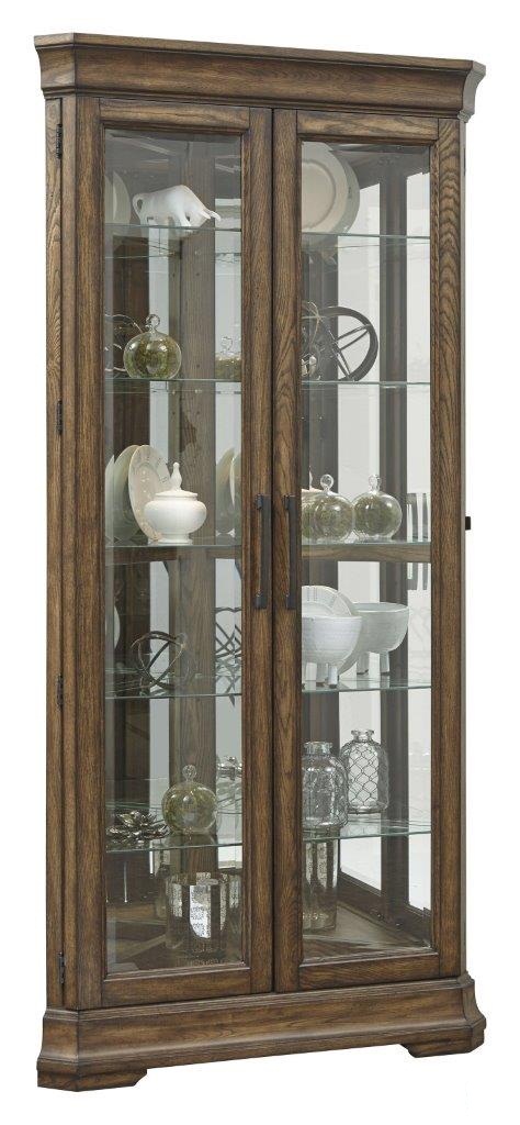 Oak Brown Double Door Corner Curio Cabinet 1stopbedrooms