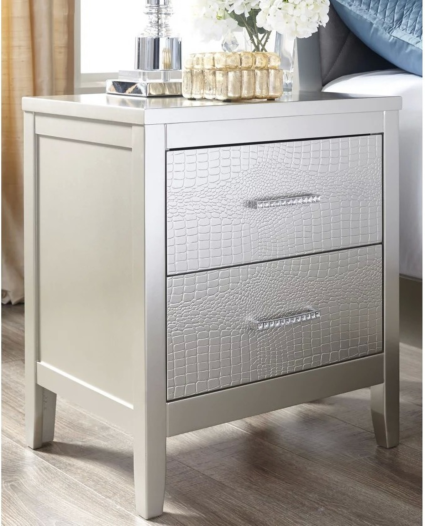 Olivet Silver 2 Drawer Nightstand 1stopbedrooms