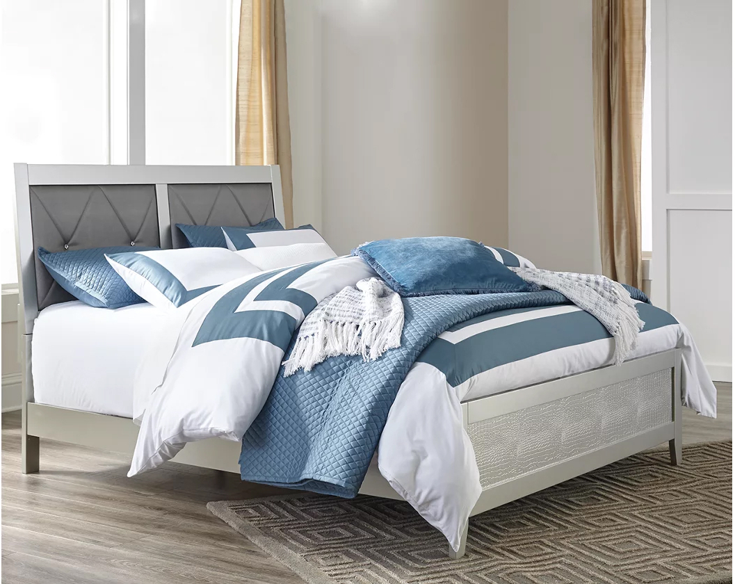 Olivet Silver Queen Upholstered Panel Bed - 1StopBedrooms.