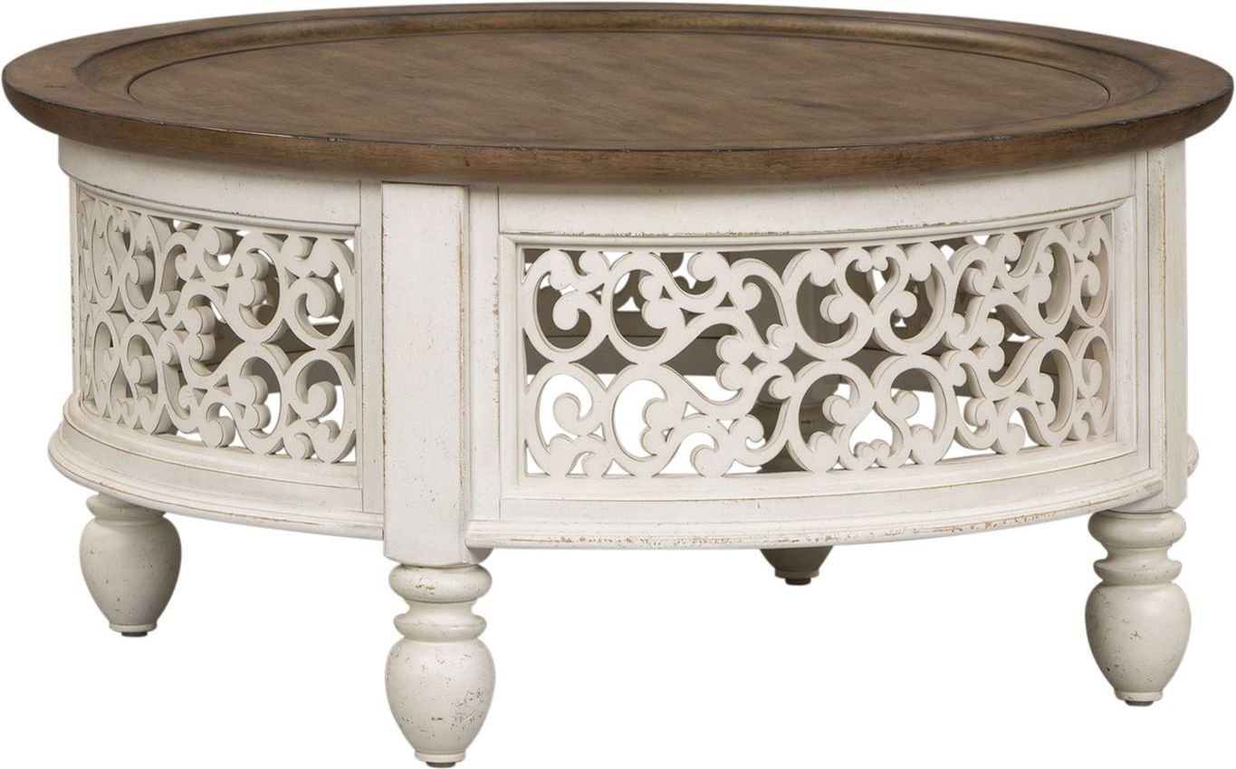 Parisian Marketplace Two Tone Heathered Brownstone Round Cocktail Table 1stopbedrooms