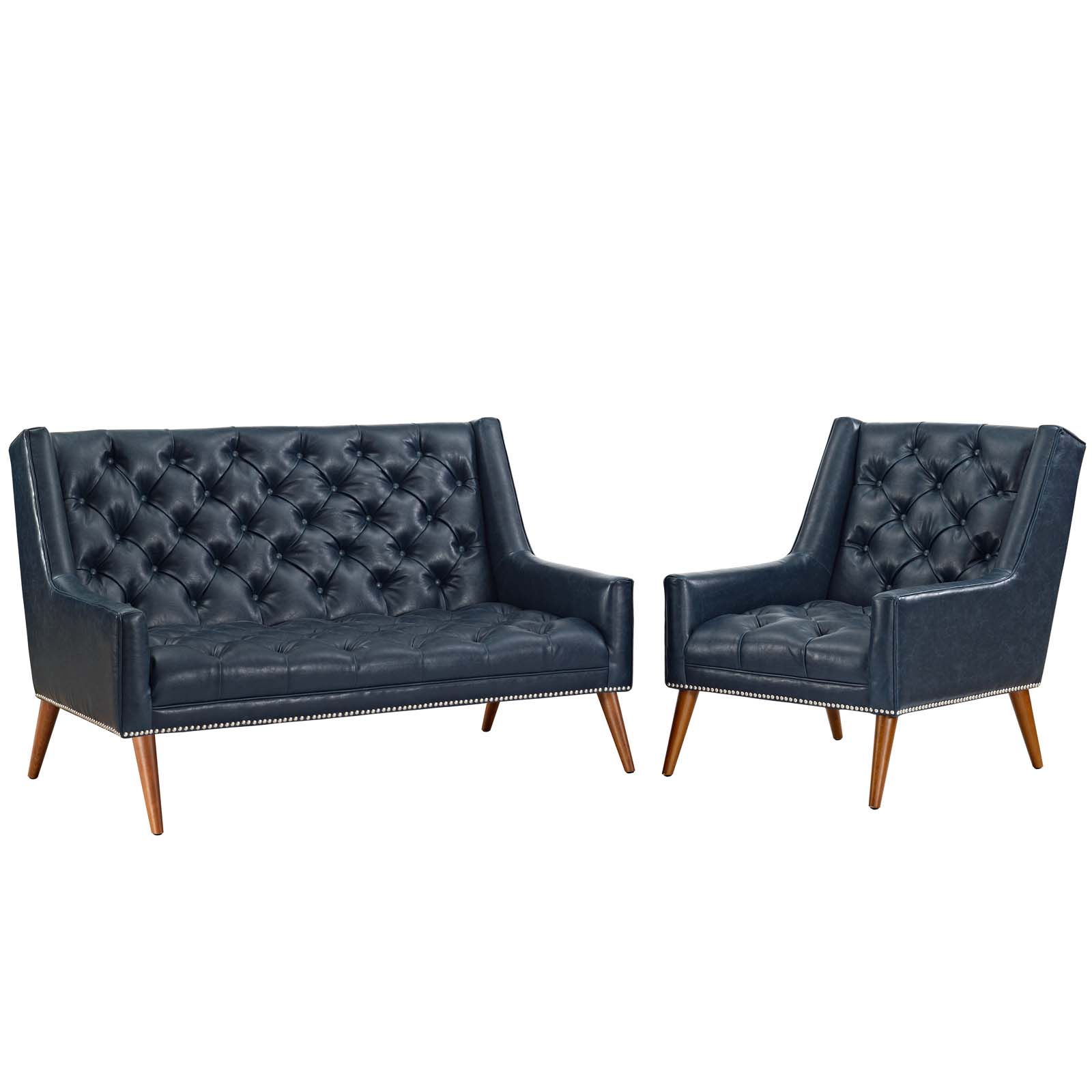 Peruse Blue Living Room Set Faux Leather Set Of 2 Eei 2968 Blu Set