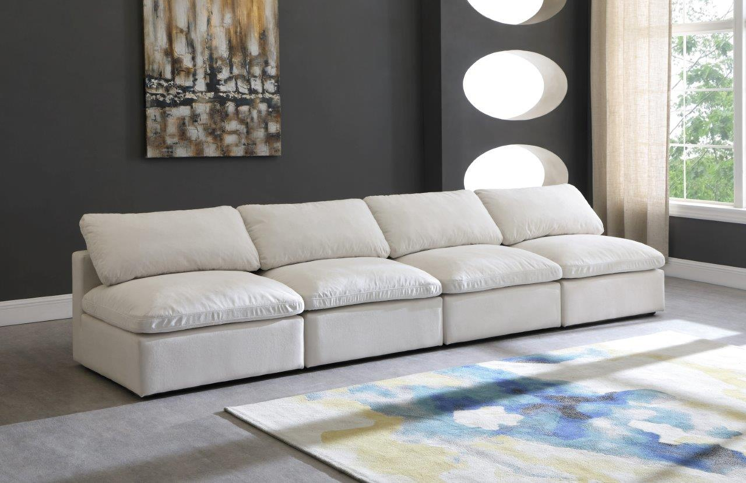 Plush Cream Velvet Standard Cloud Modular Sofa 602Cream-S4 - 1StopBedrooms.