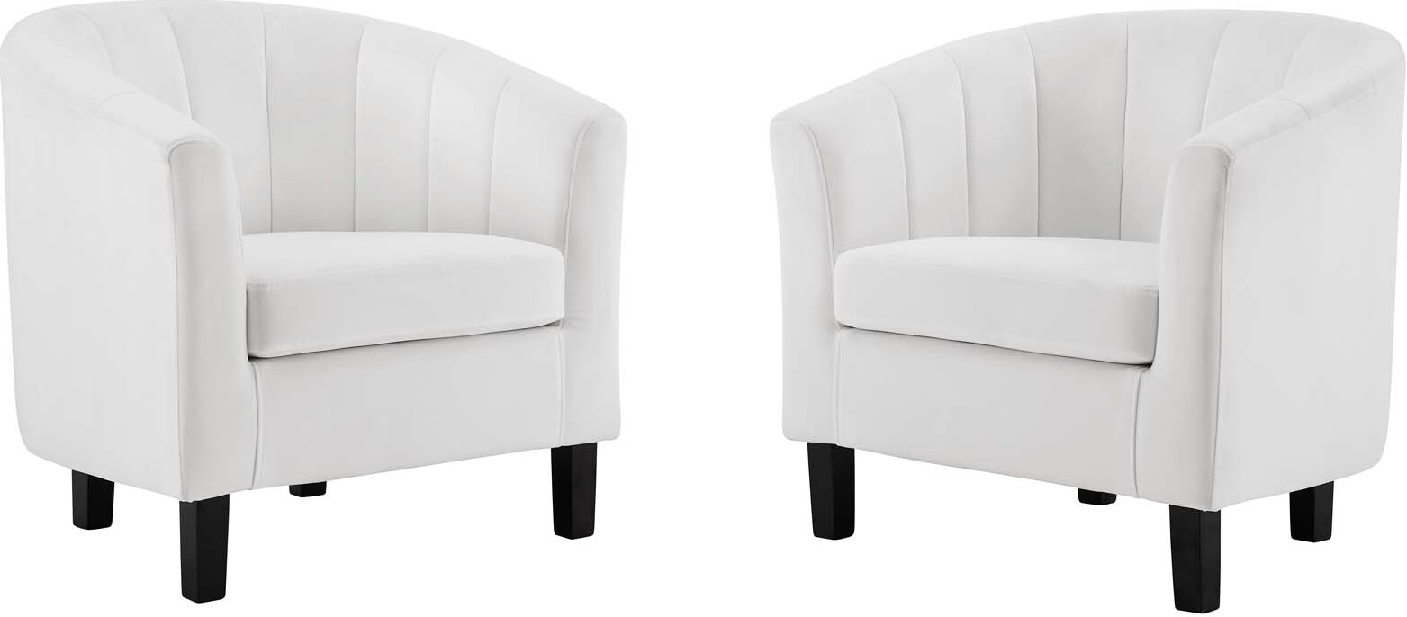 Prospect White Channel Tufted Performance Velvet Arm Chair Set Of Performance Velvet Arm Chair